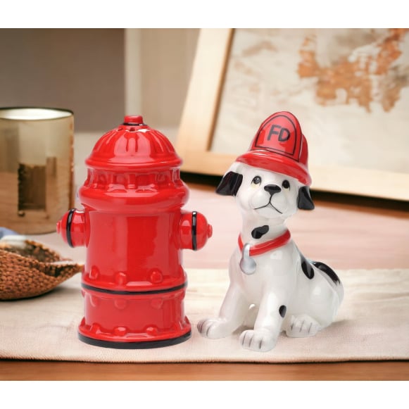 Ceramic Dalmation Dog and Fire Hydrant Salt and Pepper Shakers Image 1