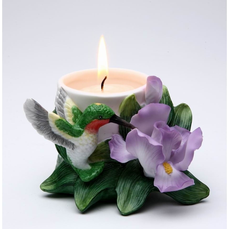 Ceramic Hummingbird Candle Holder with Iris Flower Image 2