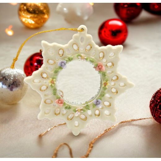 Ceramic Snowflake Ornament 3.75 inch White Holiday Image 1