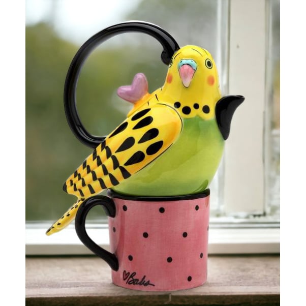 Ceramic Yellow Parakeet Tea for One Set 11oz Pot 6.25in Gift Image 1