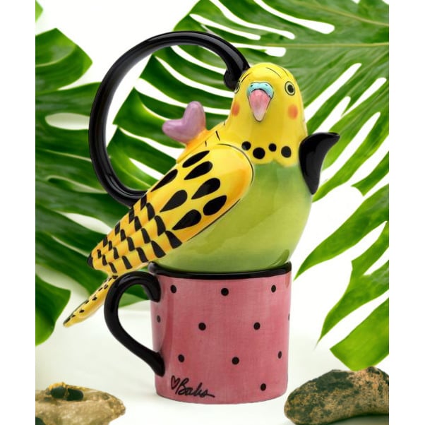 Ceramic Yellow Parakeet Tea for One Set 11oz Pot 6.25in Gift Image 2