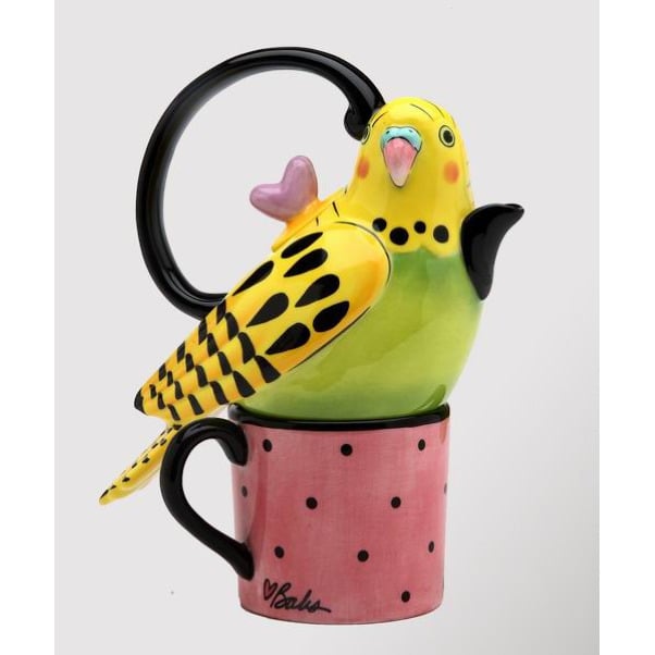 Ceramic Yellow Parakeet Tea for One Set 11oz Pot 6.25in Gift Image 3