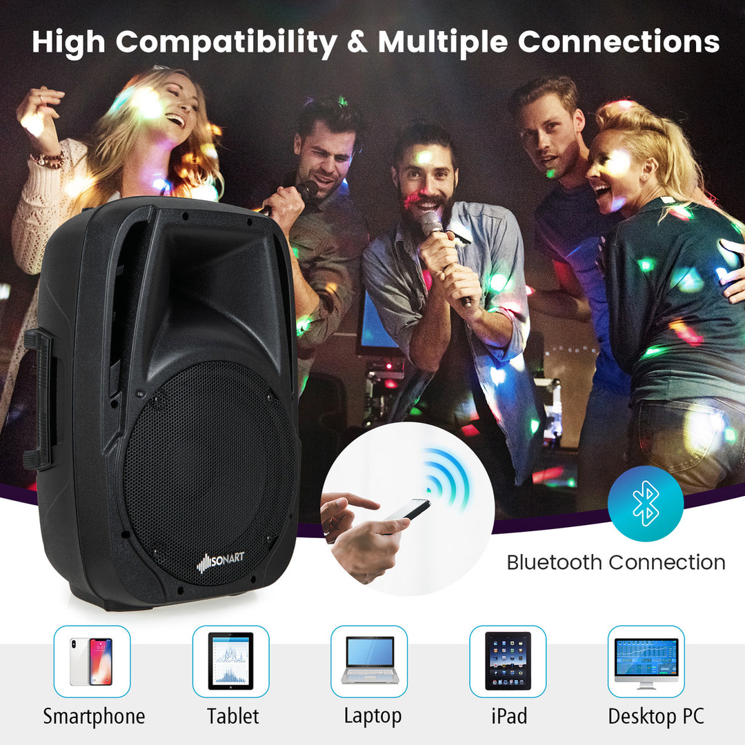 Sonart Dual 10 Protable 1600W Powered Speakers w/ Mic Speaker Stands Control Image 3