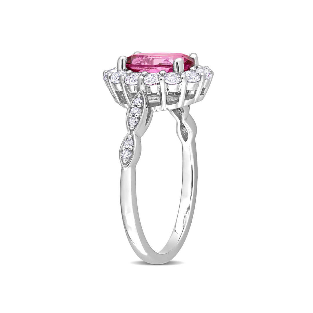 2.05 Carat (ctw) Pink and WhiteTopaz Halo Ring in 10K White Gold Image 2