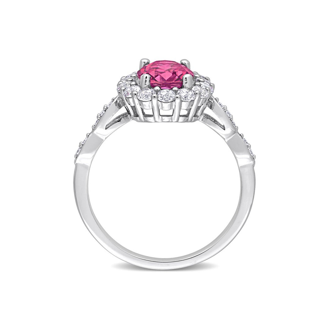 2.05 Carat (ctw) Pink and WhiteTopaz Halo Ring in 10K White Gold Image 4