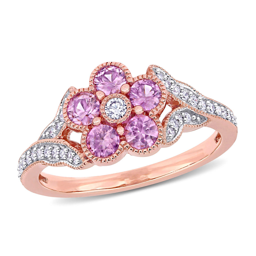 3/5 Carat (ctw) Pink Sapphire Ring in 10K Rose Pink Gold with Diamonds Image 1