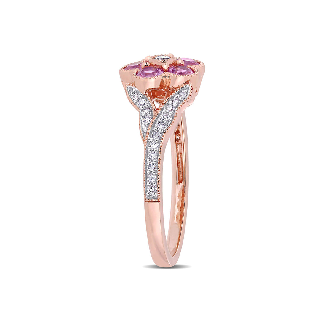 3/5 Carat (ctw) Pink Sapphire Ring in 10K Rose Pink Gold with Diamonds Image 2