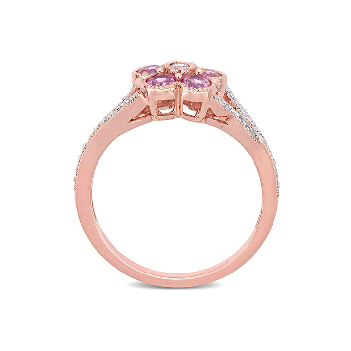 3/5 Carat (ctw) Pink Sapphire Ring in 10K Rose Pink Gold with Diamonds Image 4