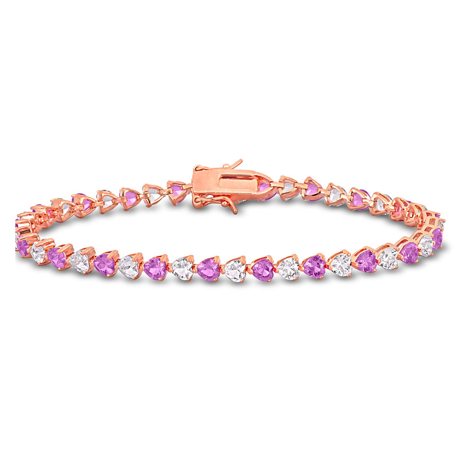 12.00 Carat (ctw) Lab-Created Pink and White Sapphire Bracelet in Rose Sterling Silver (7.5 Inches) Image 1