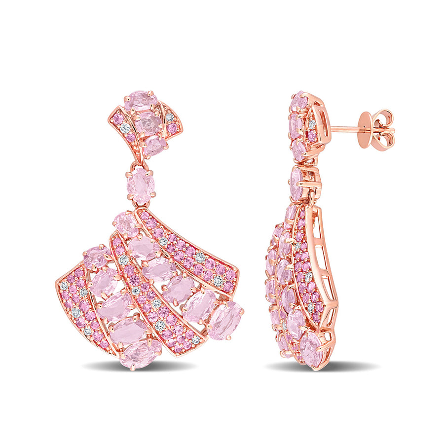 13.80 Carat (ctw) Pink Sapphire Dangle Earrings in 14K Rose Pink Gold with Diamonds Image 1