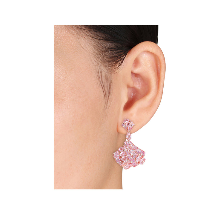 13.80 Carat (ctw) Pink Sapphire Dangle Earrings in 14K Rose Pink Gold with Diamonds Image 3