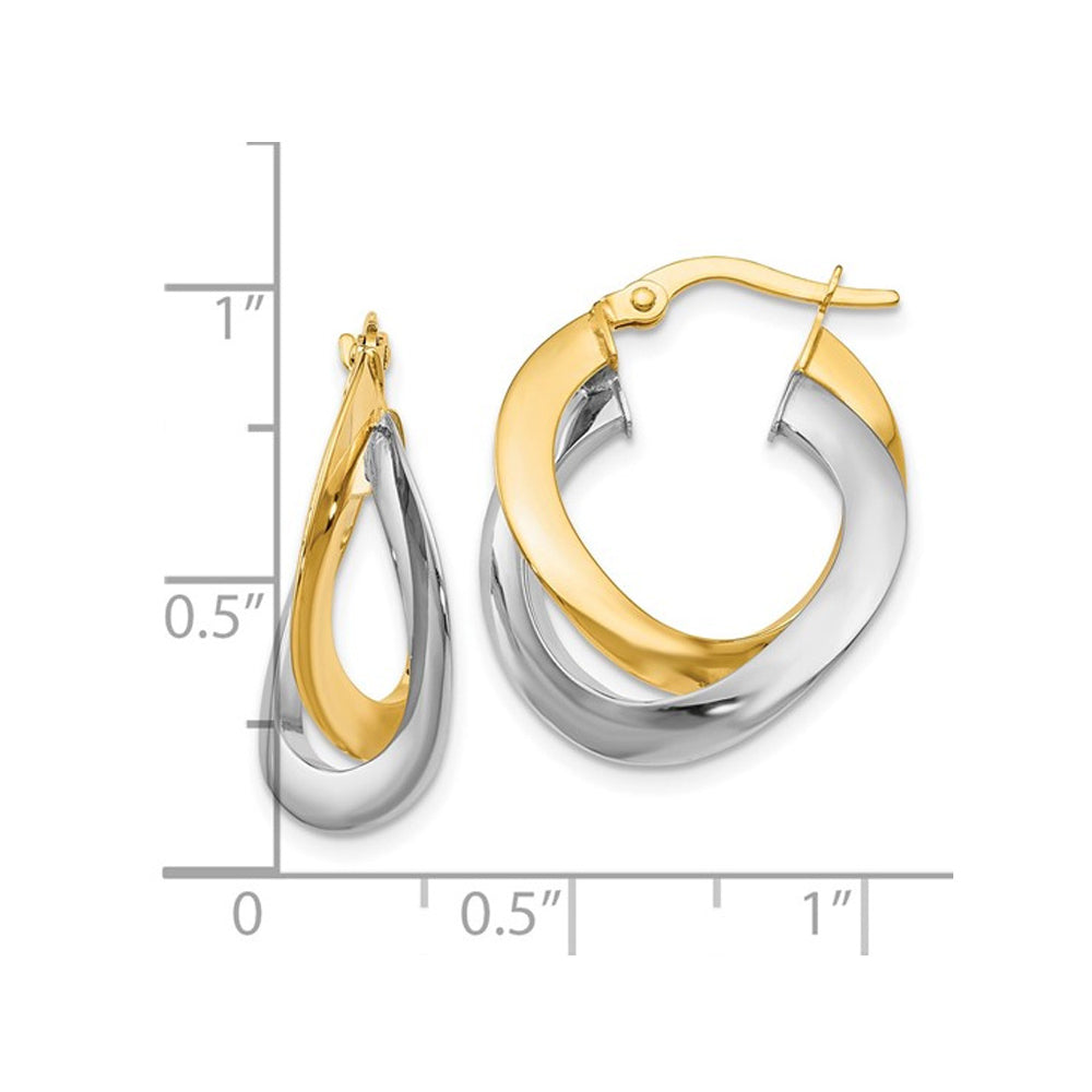 14K Yellow and White Gold Polished Double Hoop Earrings Image 3