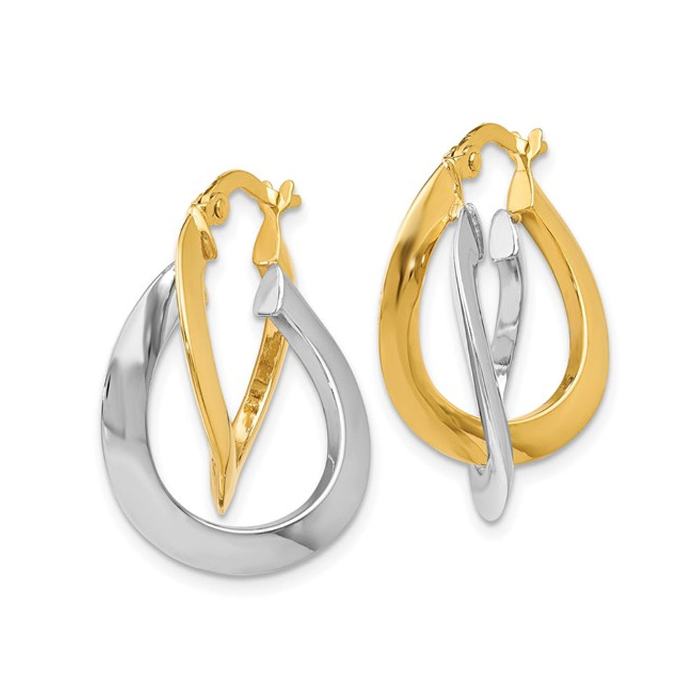 14K Yellow and White Gold Polished Double Hoop Earrings Image 4