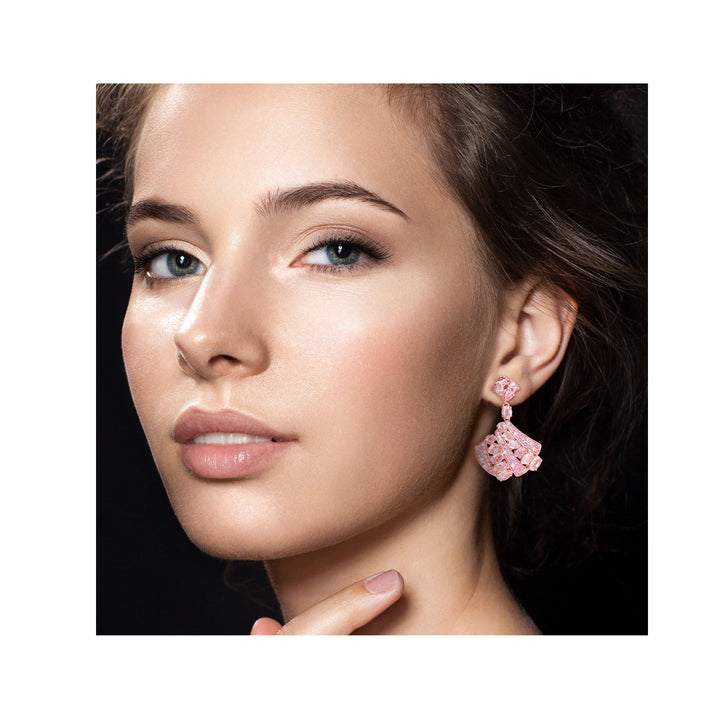 13.80 Carat (ctw) Pink Sapphire Dangle Earrings in 14K Rose Pink Gold with Diamonds Image 4