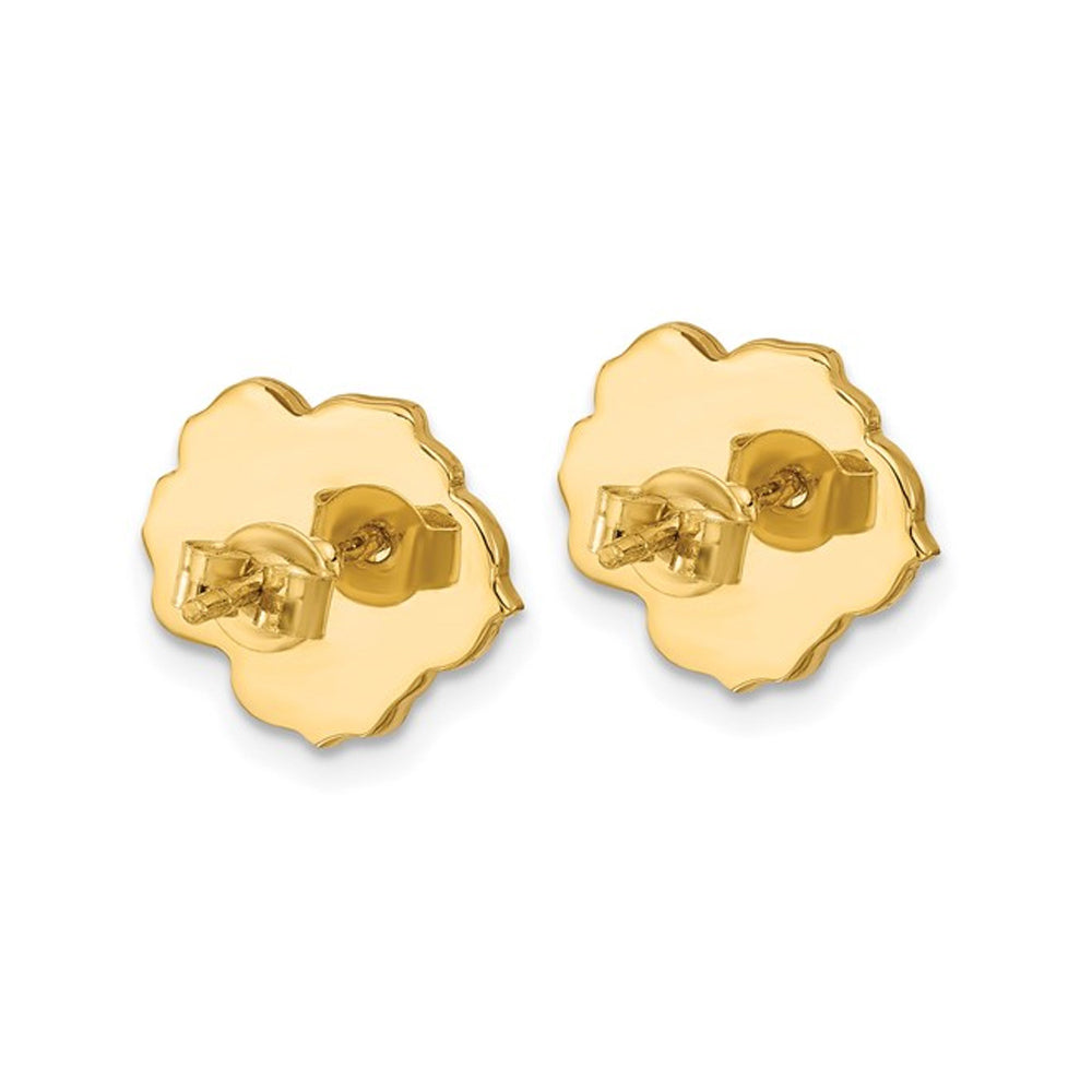 Pink Mother of Pearl Flower Earrings in 14K Yellow Gold Image 3