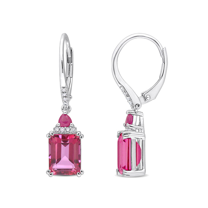 6.30 Carat (ctw) Pink Sapphire Dangle Earrings in Sterling Silver Image 1