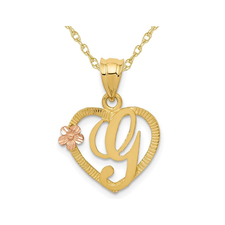 14K Yellow Gold Initial -G- Heart Necklace Pendant Charm with Chain Image 1