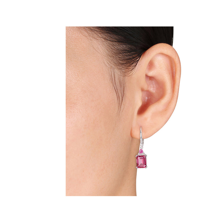 6.30 Carat (ctw) Pink Sapphire Dangle Earrings in Sterling Silver Image 4