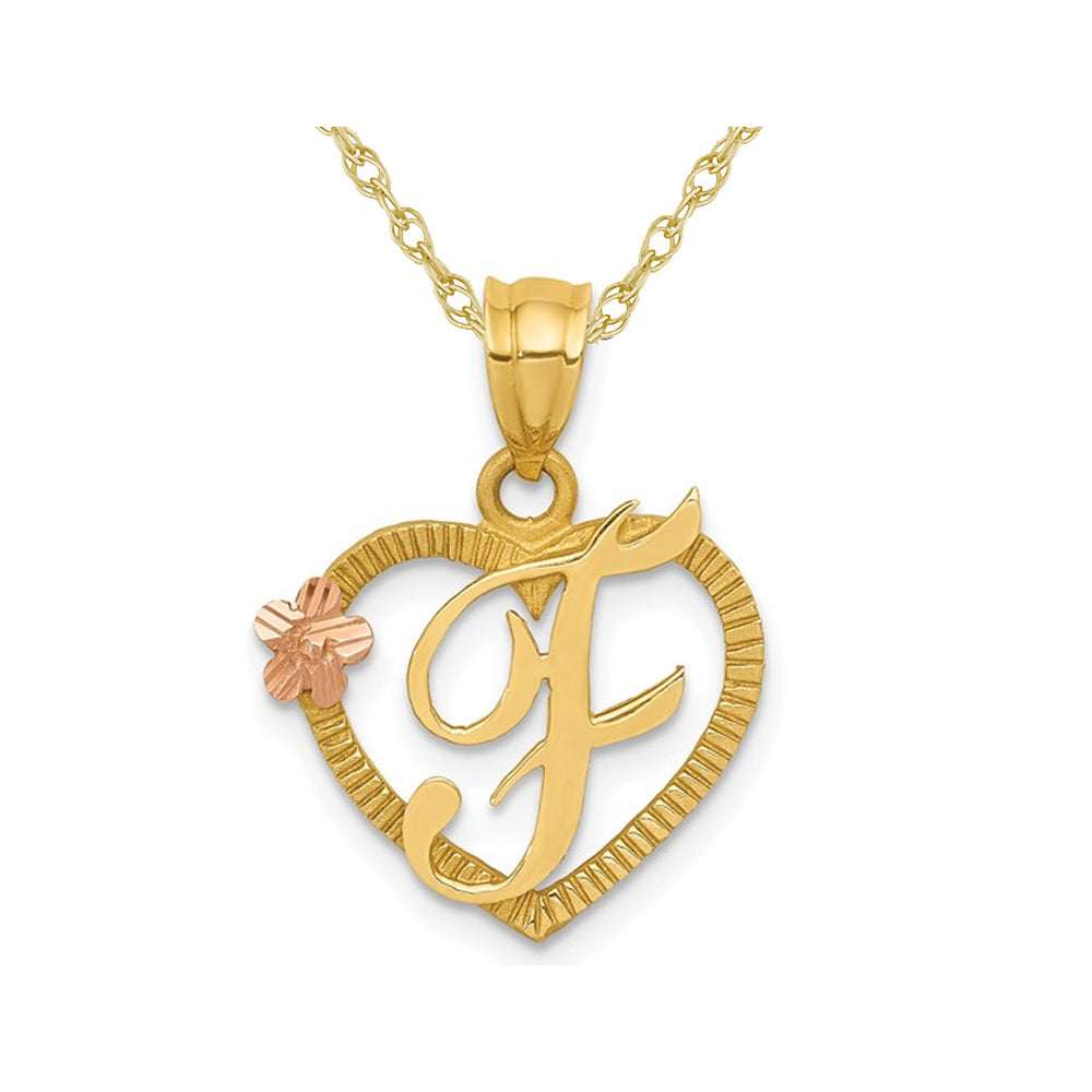 14K Yellow Gold Initial -F- Heart Necklace Pendant Charm with Chain Image 1