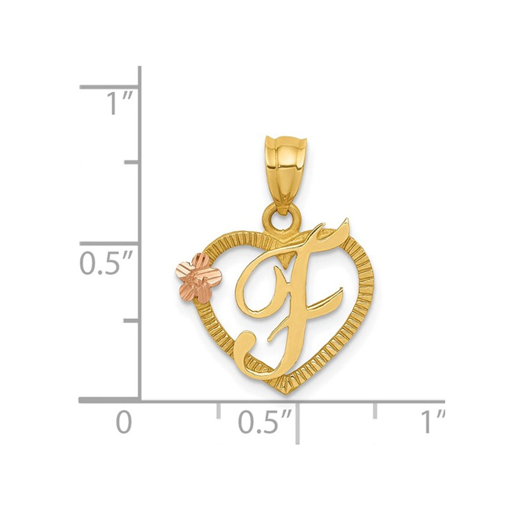 14K Yellow Gold Initial -F- Heart Necklace Pendant Charm with Chain Image 2