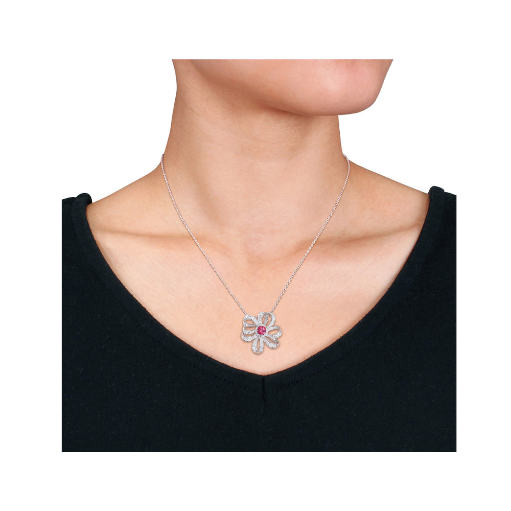 2.78 Carat (ctw) Pink White Topaz Flower Pendant Necklace in Sterling Silver with Chain Image 2