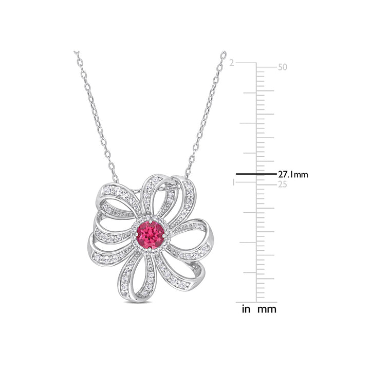 2.78 Carat (ctw) Pink White Topaz Flower Pendant Necklace in Sterling Silver with Chain Image 3