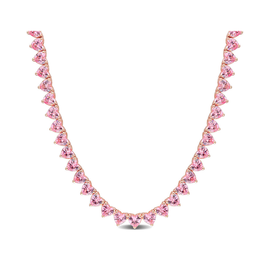 31.20 Carat (ctw) Lab-Created Pink Sapphire Heart Necklace in Rose Plated Sterling Silver Image 1