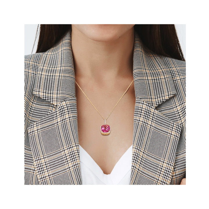 8.36 Carat (ctw) Pink Topaz and White Sapphire Dangle Pendant Necklace in Yellow Sterling Silver with Chain Image 4