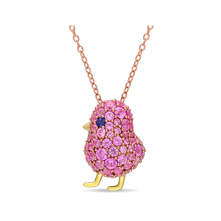 2.40 Carat (ctw) Lab-Created Blue and Pink Sapphire Bird Charm Pendant Necklace in Yellow Sterling Silver with Chain Image 1