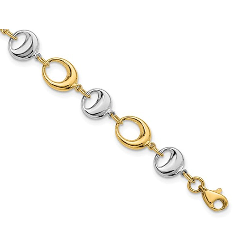 14K Yellow and White Gold Two-tone Polished Link Bracelet (7 3/4 inches) Image 4