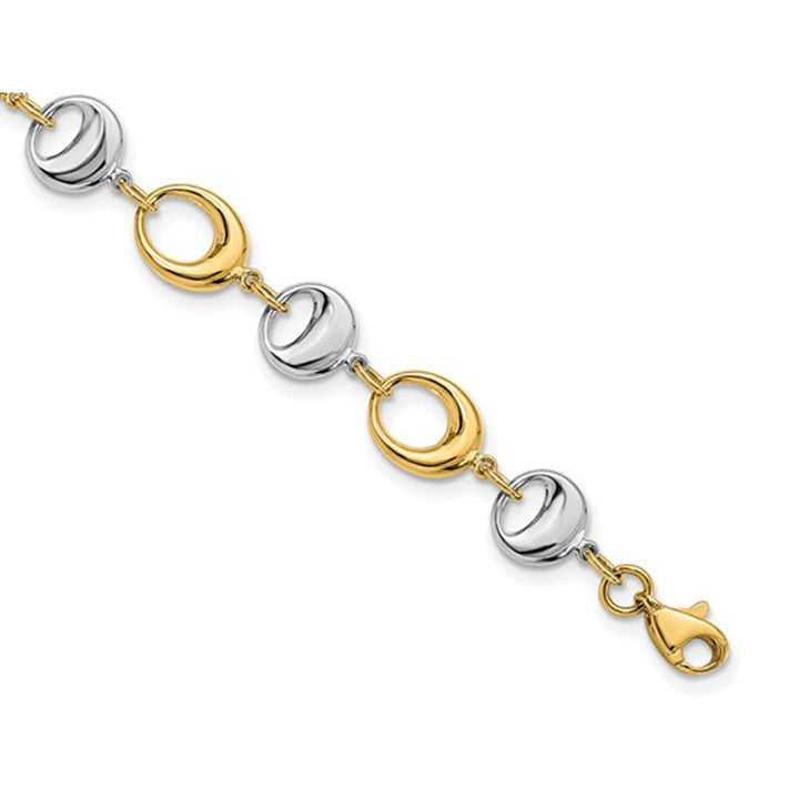 14K Yellow and White Gold Two-tone Polished Link Bracelet (7 3/4 inches) Image 4