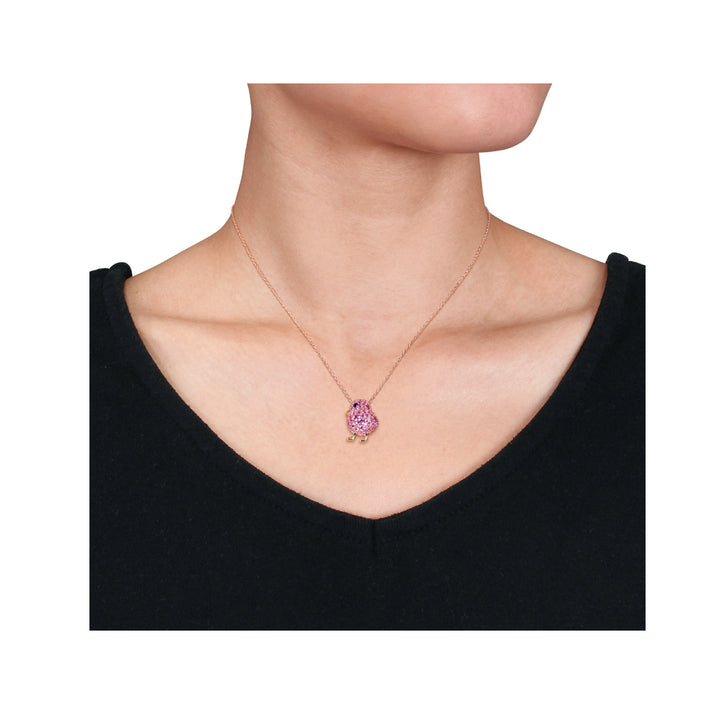 2.40 Carat (ctw) Lab-Created Blue and Pink Sapphire Bird Charm Pendant Necklace in Yellow Sterling Silver with Chain Image 2