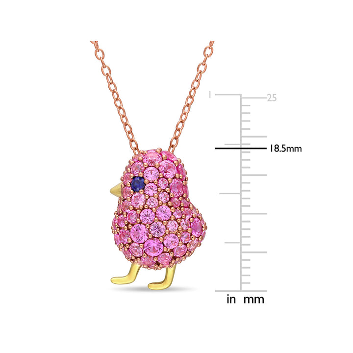 2.40 Carat (ctw) Lab-Created Blue and Pink Sapphire Bird Charm Pendant Necklace in Yellow Sterling Silver with Chain Image 3