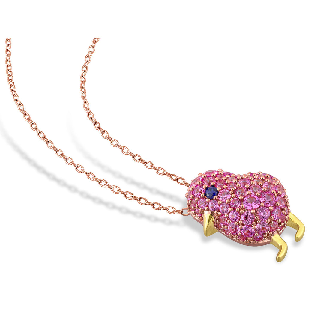 2.40 Carat (ctw) Lab-Created Blue and Pink Sapphire Bird Charm Pendant Necklace in Yellow Sterling Silver with Chain Image 4