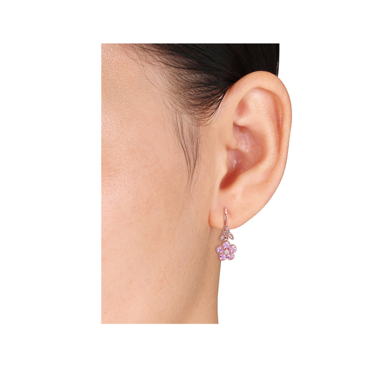 1.24 Carat (ctw) Pink Sapphire Dangle Flower Earrings in 14K Rose Pink Gold with Diamonds Image 4