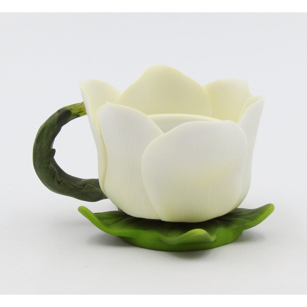 Ceramic Magnolia Flower Votive Candle Holder Nature Decor Mom 3.6" Image 2