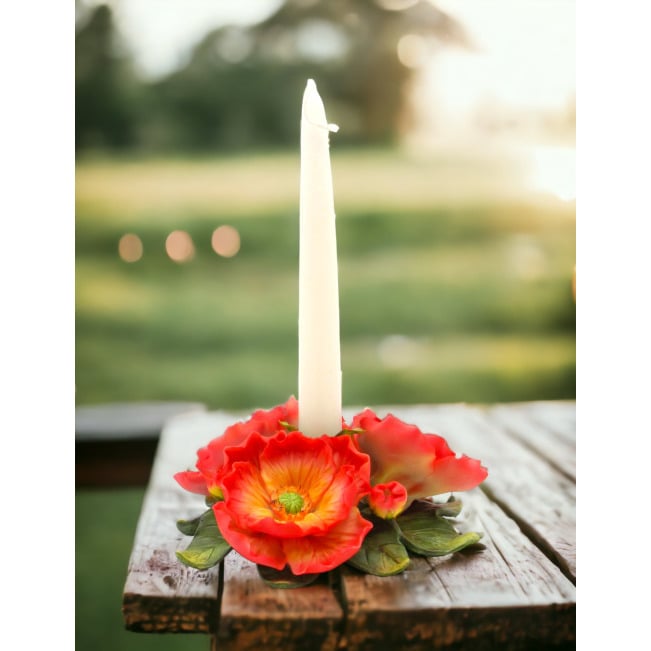 Ceramic Poppy Flower Candle Holder 6.125 Inch  Nature Image 1