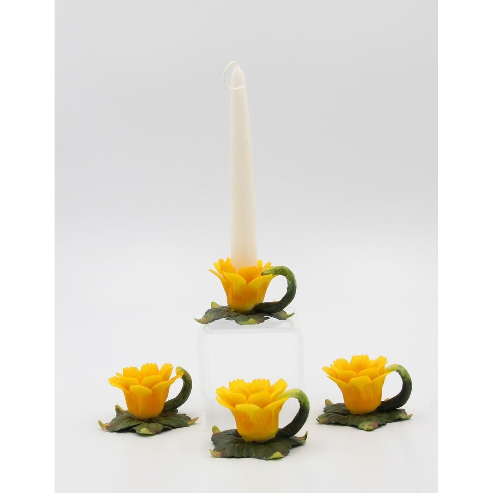 Set of 4 Yellow Ceramic Daisy Flower Candle Holders 3 Inch Image 2