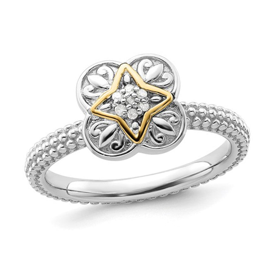 Sterling Silver Flower Ring with Accent Diamonds Image 1