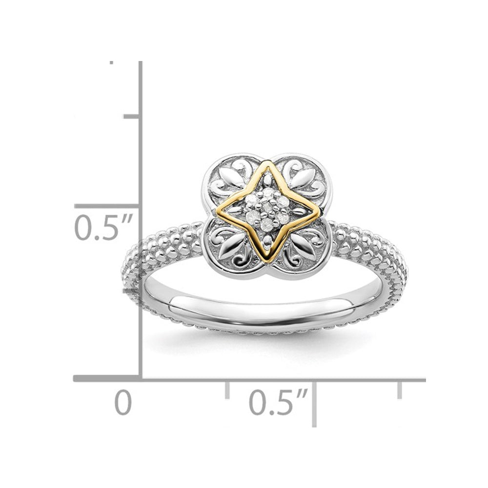 Sterling Silver Flower Ring with Accent Diamonds Image 3