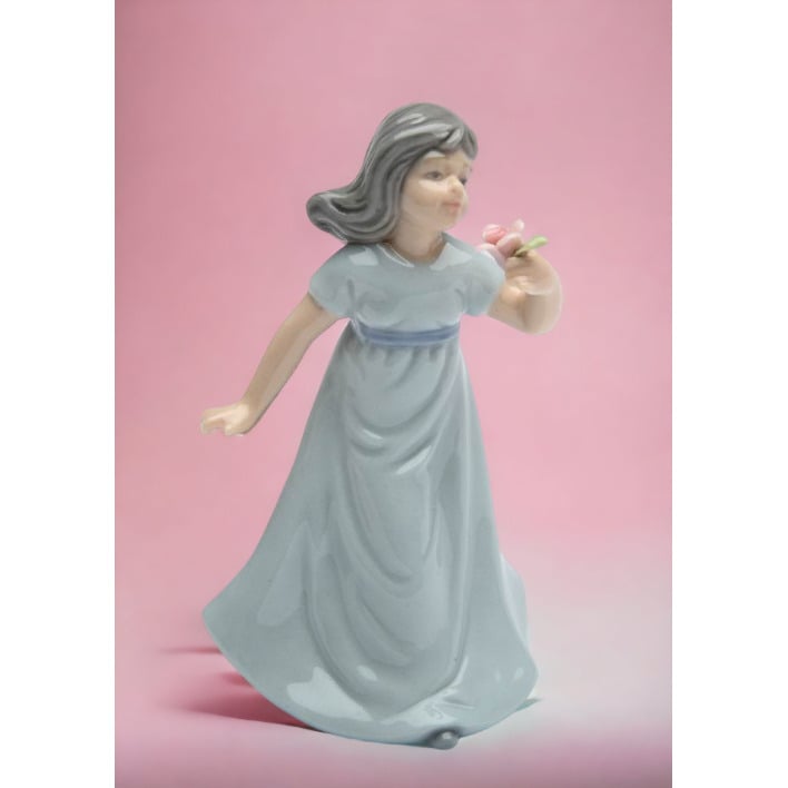 Ceramic Breezy Spring Time Girl Figurine Vintage  1 7/8 inch Image 2