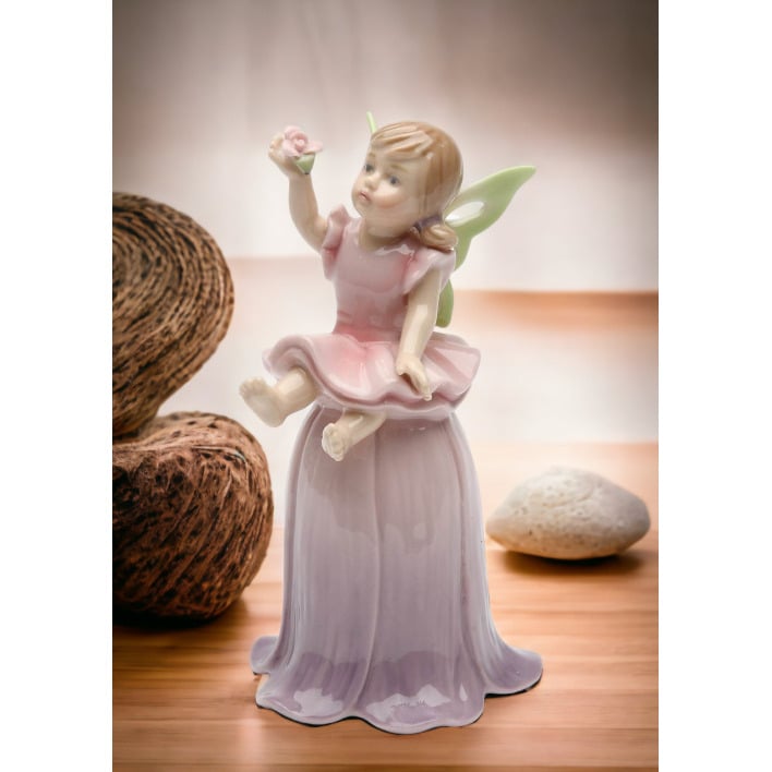 Ceramic Fairy on Flower Bell Vintage 4.5" Daughter Image 1