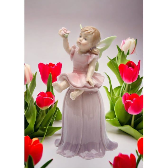 Ceramic Fairy on Flower Bell Vintage 4.5" Daughter Image 2