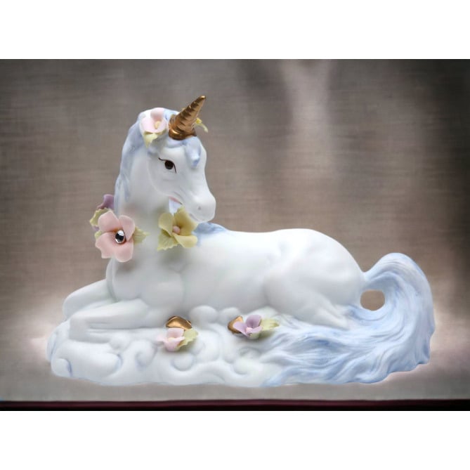 Ceramic Sitting Unicorn Figurine 5.75 Inch Vintage Fantasy Gift Image 1