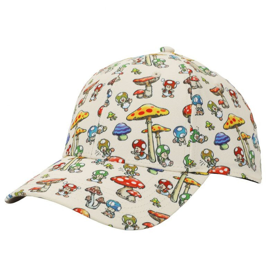 Super Mario Bros. Toad and Mushrooms Pre-Curved Snapback Hat Image 1