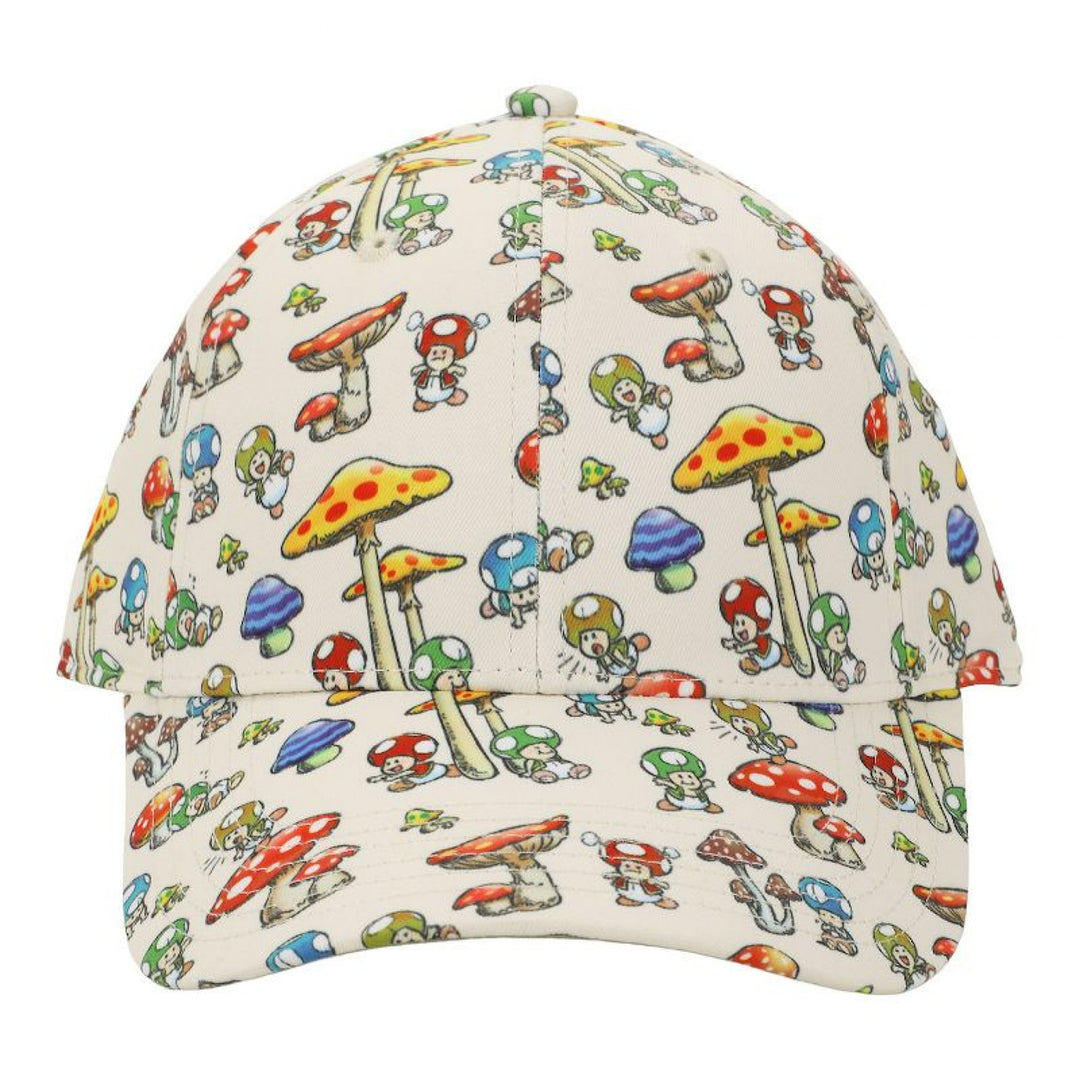 Super Mario Bros. Toad and Mushrooms Pre-Curved Snapback Hat Image 2