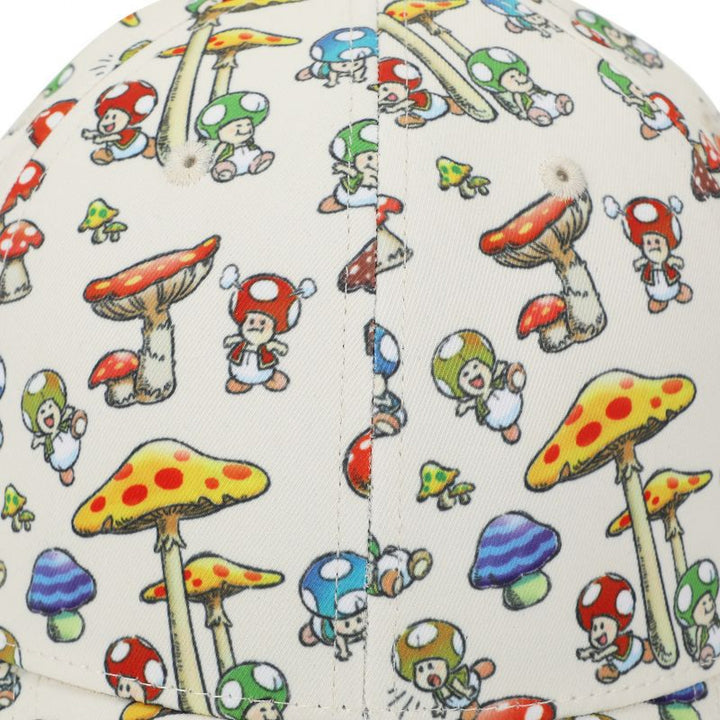 Super Mario Bros. Toad and Mushrooms Pre-Curved Snapback Hat Image 4