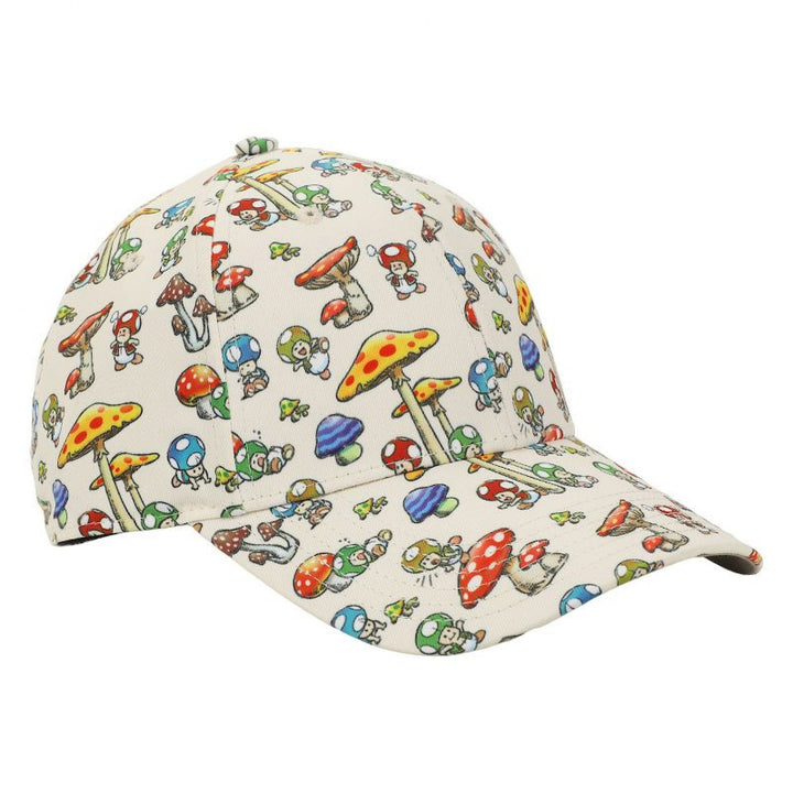 Super Mario Bros. Toad and Mushrooms Pre-Curved Snapback Hat Image 4