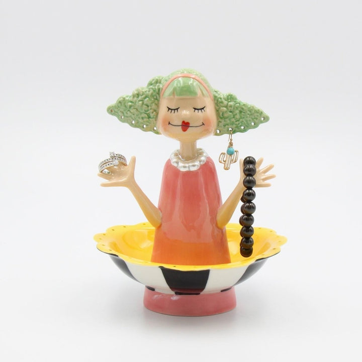 Ceramic Pink Lady Jewelry Holder 6x5.5 inches Image 2