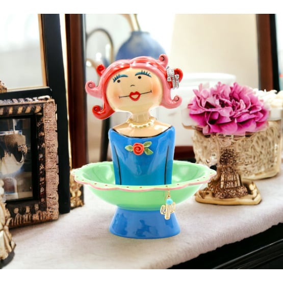 Ceramic Pink Hair Lady Jewelry Holder 6x5.25  Mom Image 1